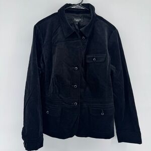 Talbots Black Velvet Blazer‎ Jacket Womens Size 16 Button Front Pockets